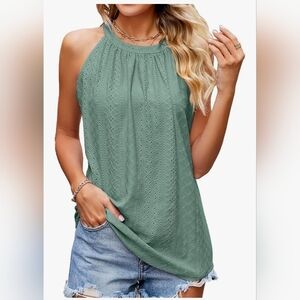 Mettclasi Women's Eyelet Halter Tank, Pleated Sleeveless Top In Large NWT